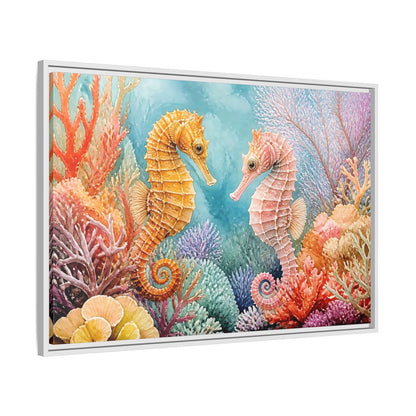 Side Mockup 9. Seahorse Companions Marine Animals shown as framed canvas print