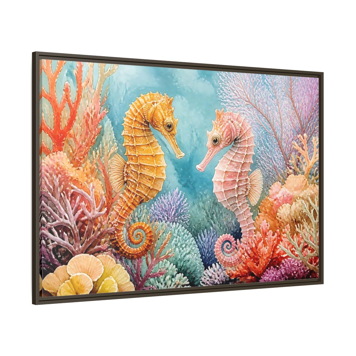 Side Mockup 8. Seahorse Companions Marine Animals shown as framed canvas print
