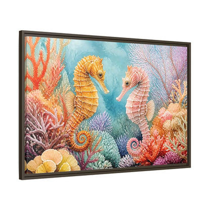 Main Mockup. Seahorse Companions Marine Animals shown as framed canvas print