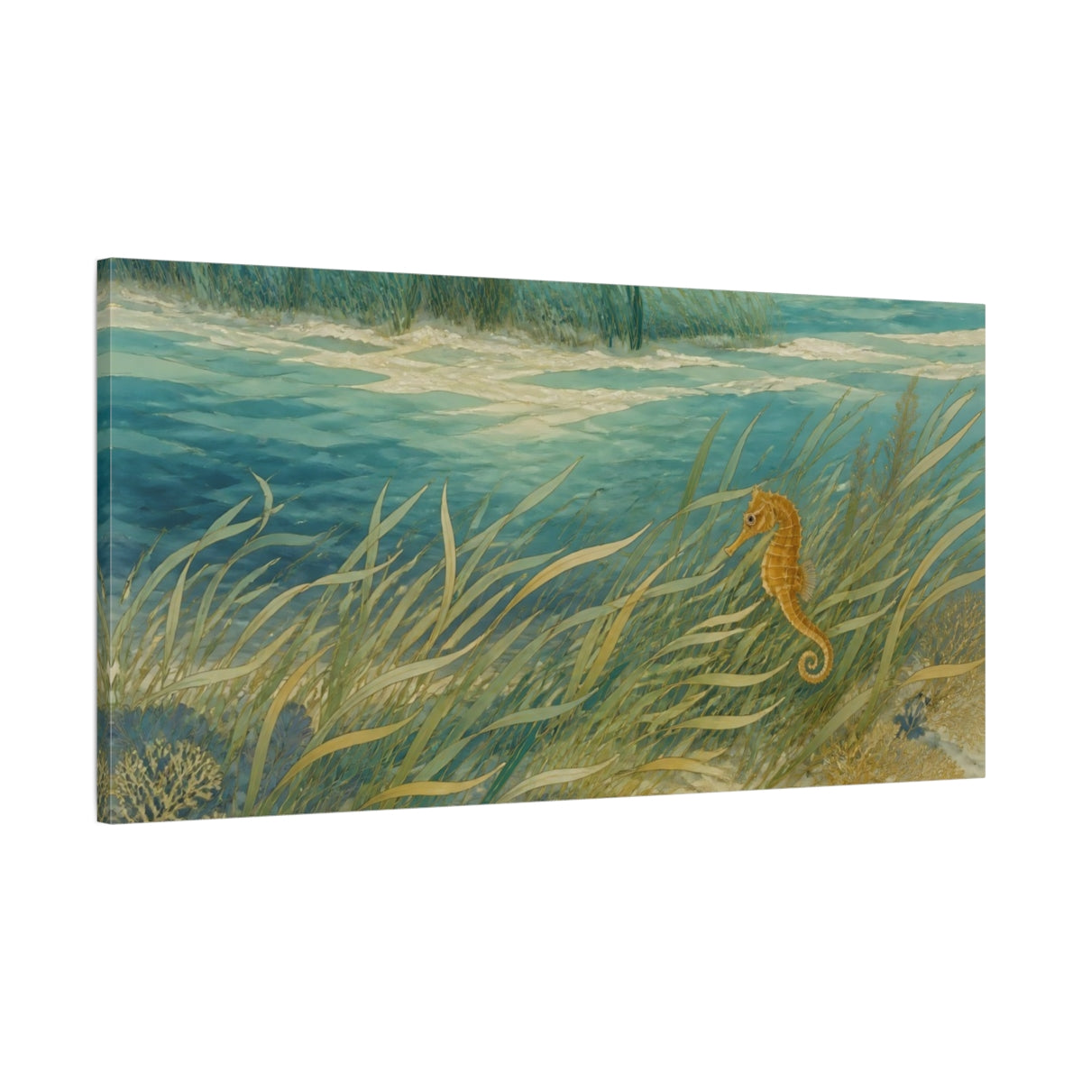 Main Mockup. Seahorse Nature Meadow shown as canvas print