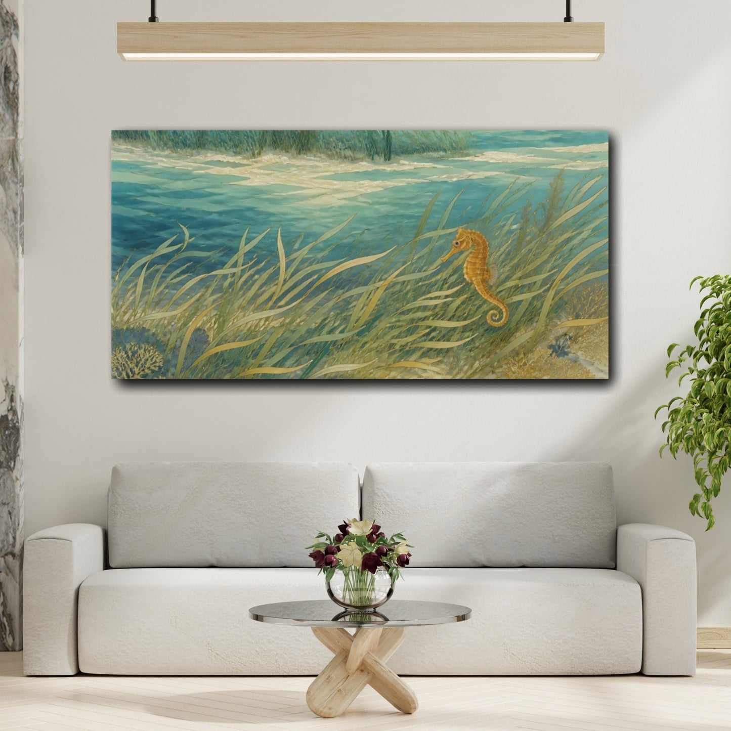 Mockup 2. Seahorse Nature Meadow shown as canvas print