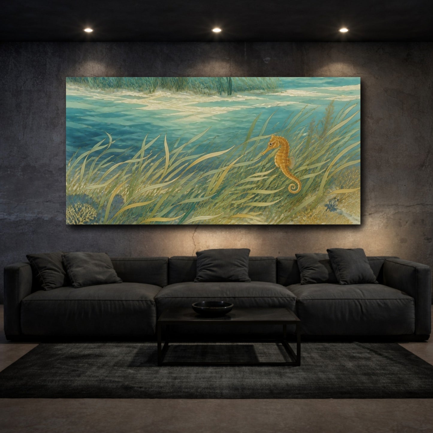 Mockup 3. Seahorse Nature Meadow shown as canvas print