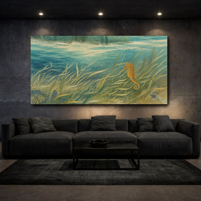 Mockup 3. Seahorse Nature Meadow shown as canvas print