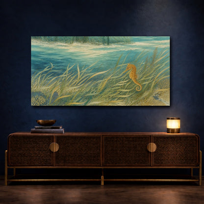 Mockup 4. Seahorse Nature Meadow shown as canvas print