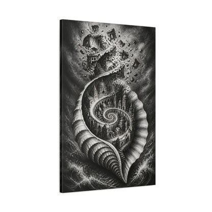 Main Mockup. Seashell City Illusion shown as canvas print