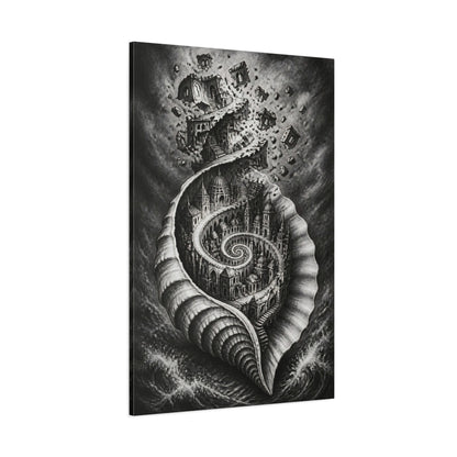 Side Mockup 1. Seashell City Illusion shown as canvas print