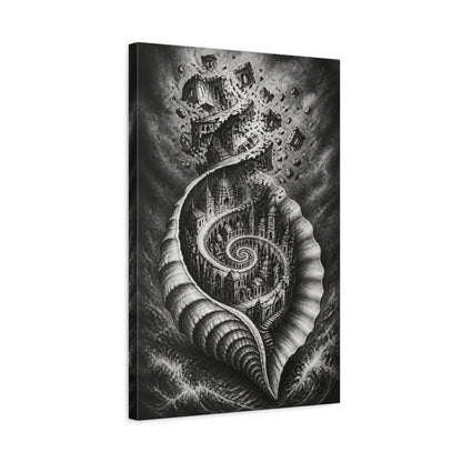 Side Mockup 3. Seashell City Illusion shown as canvas print