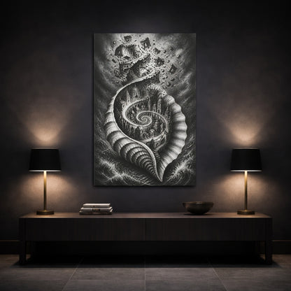 Mockup 3. Seashell City Illusion shown as canvas print