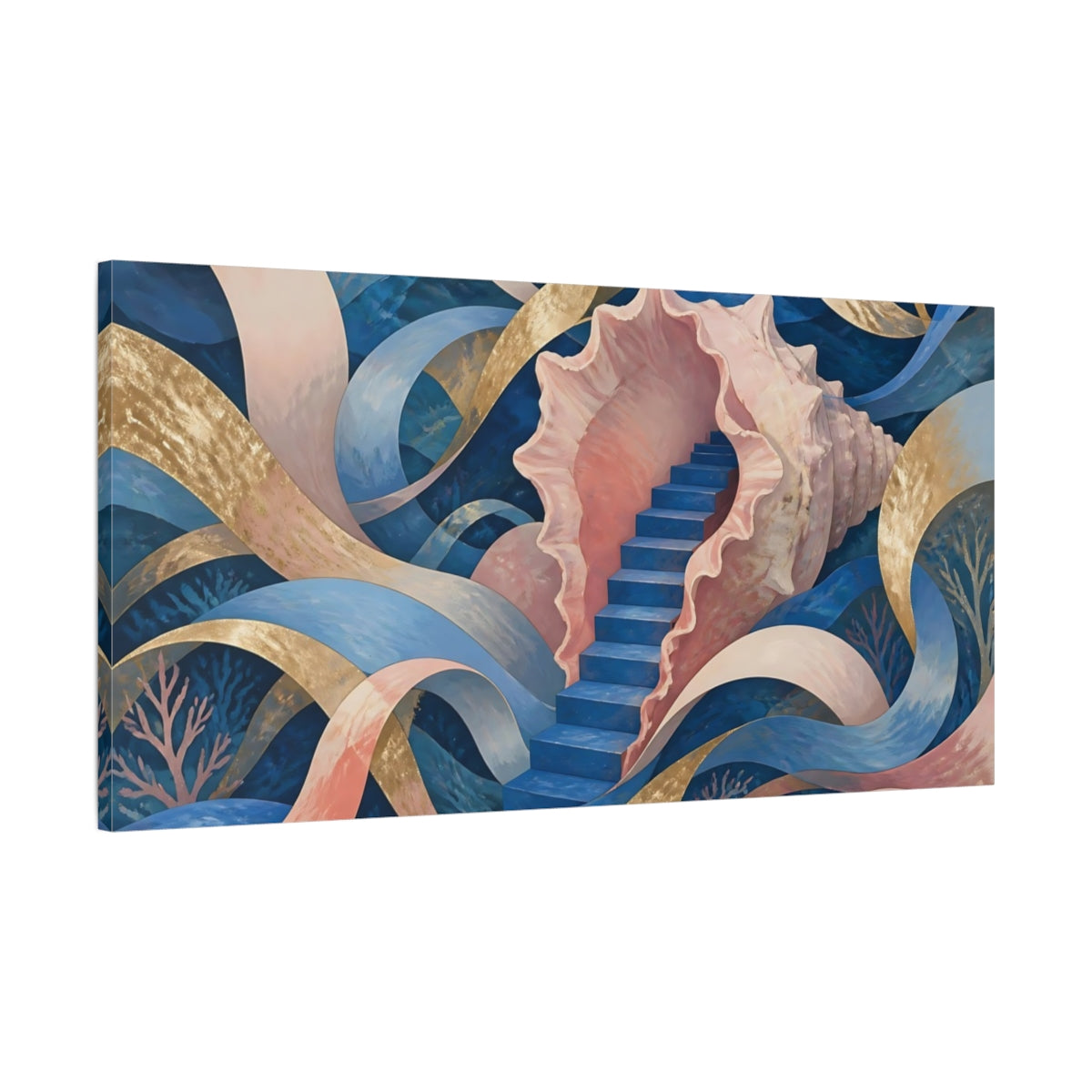 Main Mockup. Seashell Staircase Dream shown as canvas print