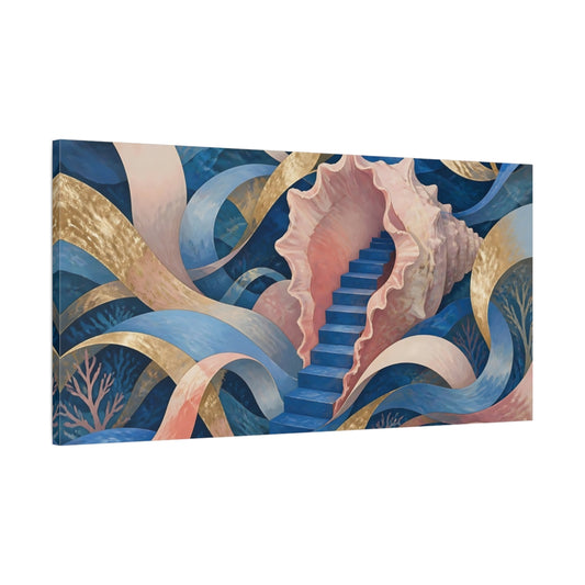 Main Mockup. Seashell Staircase Dream shown as canvas print