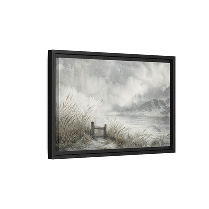 Side Mockup 6. Seaside Gate In Mist shown as framed canvas print