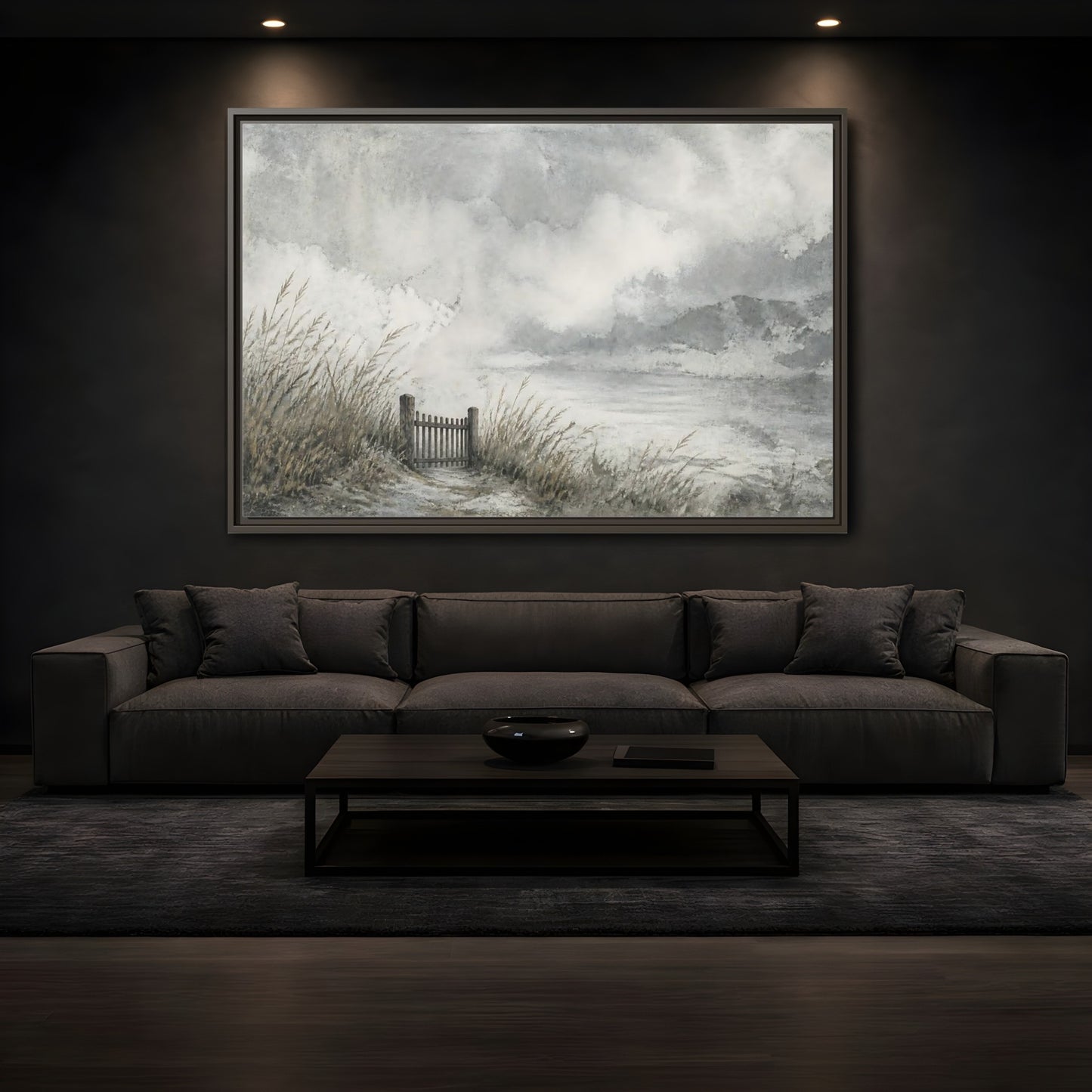 Mockup 3. Seaside Gate In Mist shown as framed canvas print