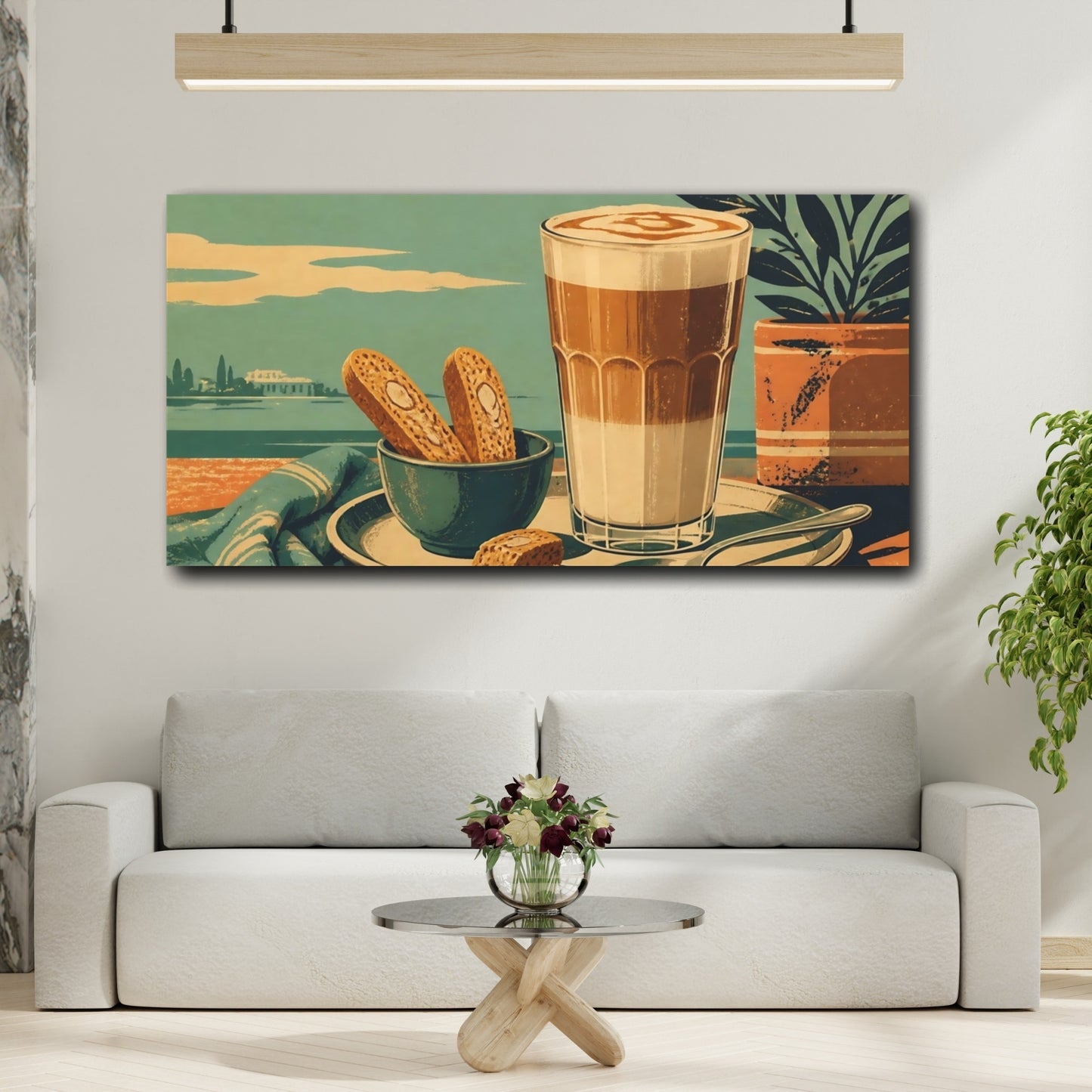 Mockup 2. Seaside Latte With Biscotti shown as canvas print