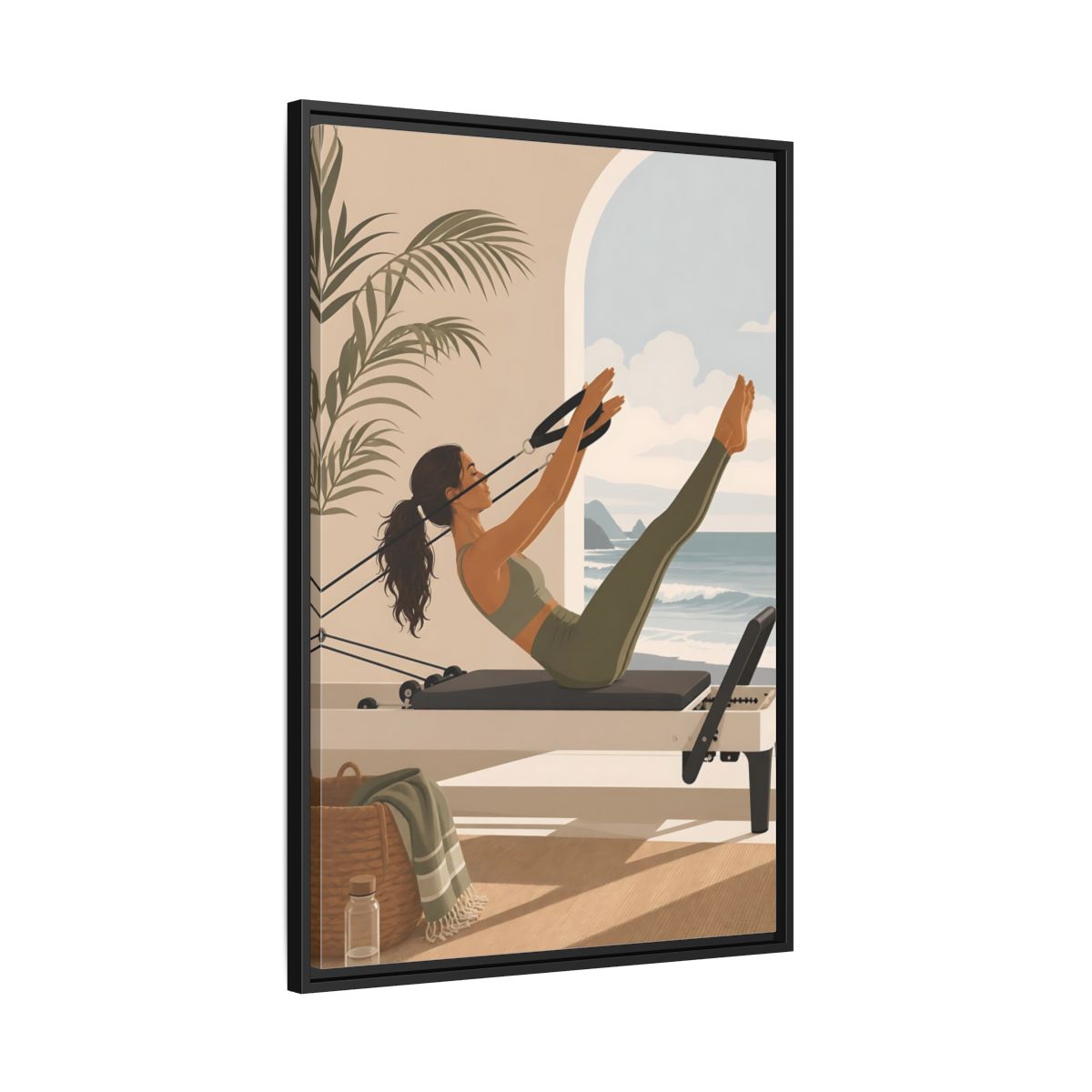 Side Mockup 13. Seaside Pilates Session shown as framed canvas print