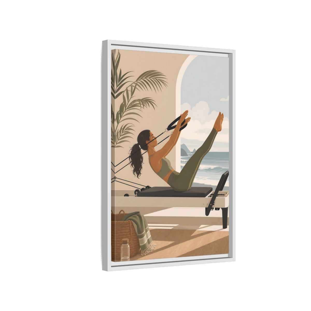 Side Mockup 1. Seaside Pilates Session shown as framed canvas print