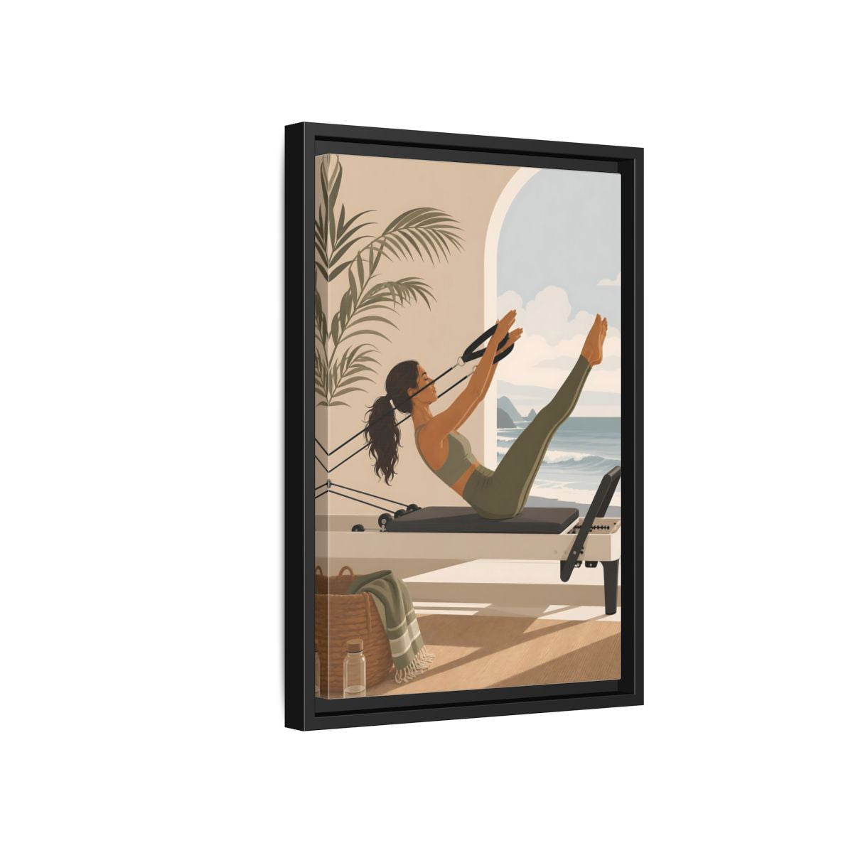 Side Mockup 6. Seaside Pilates Session shown as framed canvas print