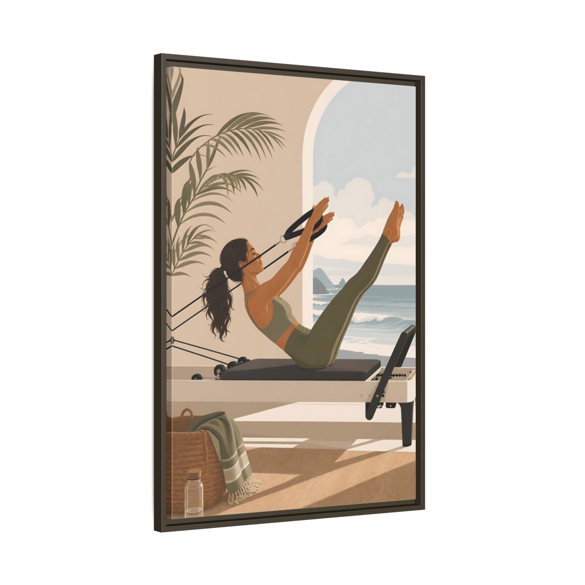 Main Mockup. Seaside Pilates Session shown as framed canvas print