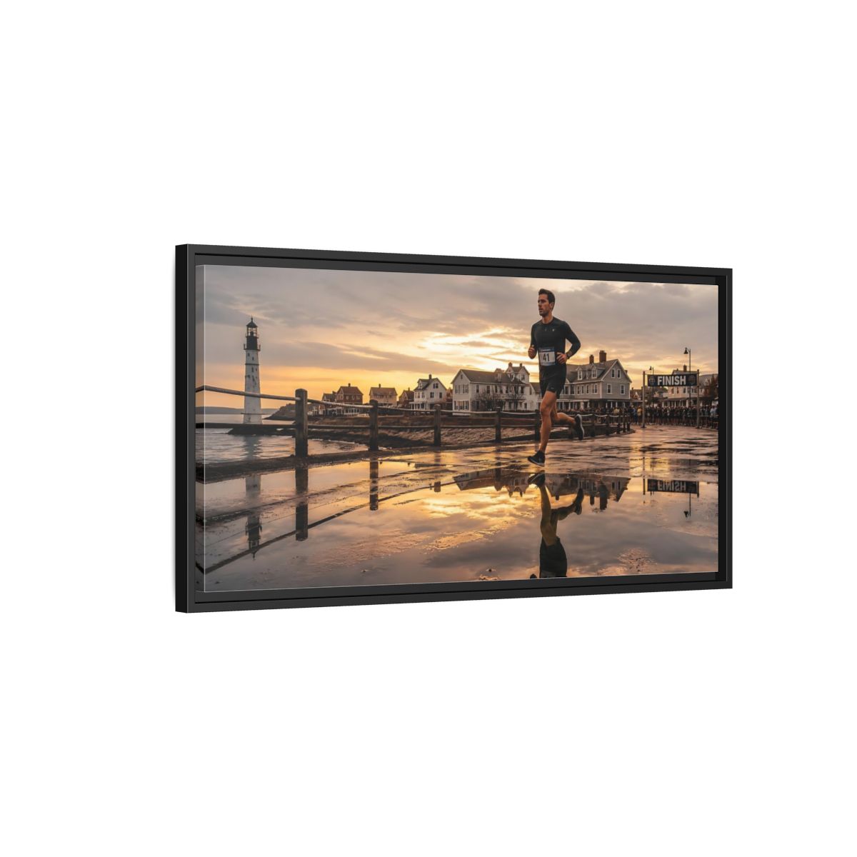 Side Mockup 2. Seaside Sunset Runner shown as framed canvas print