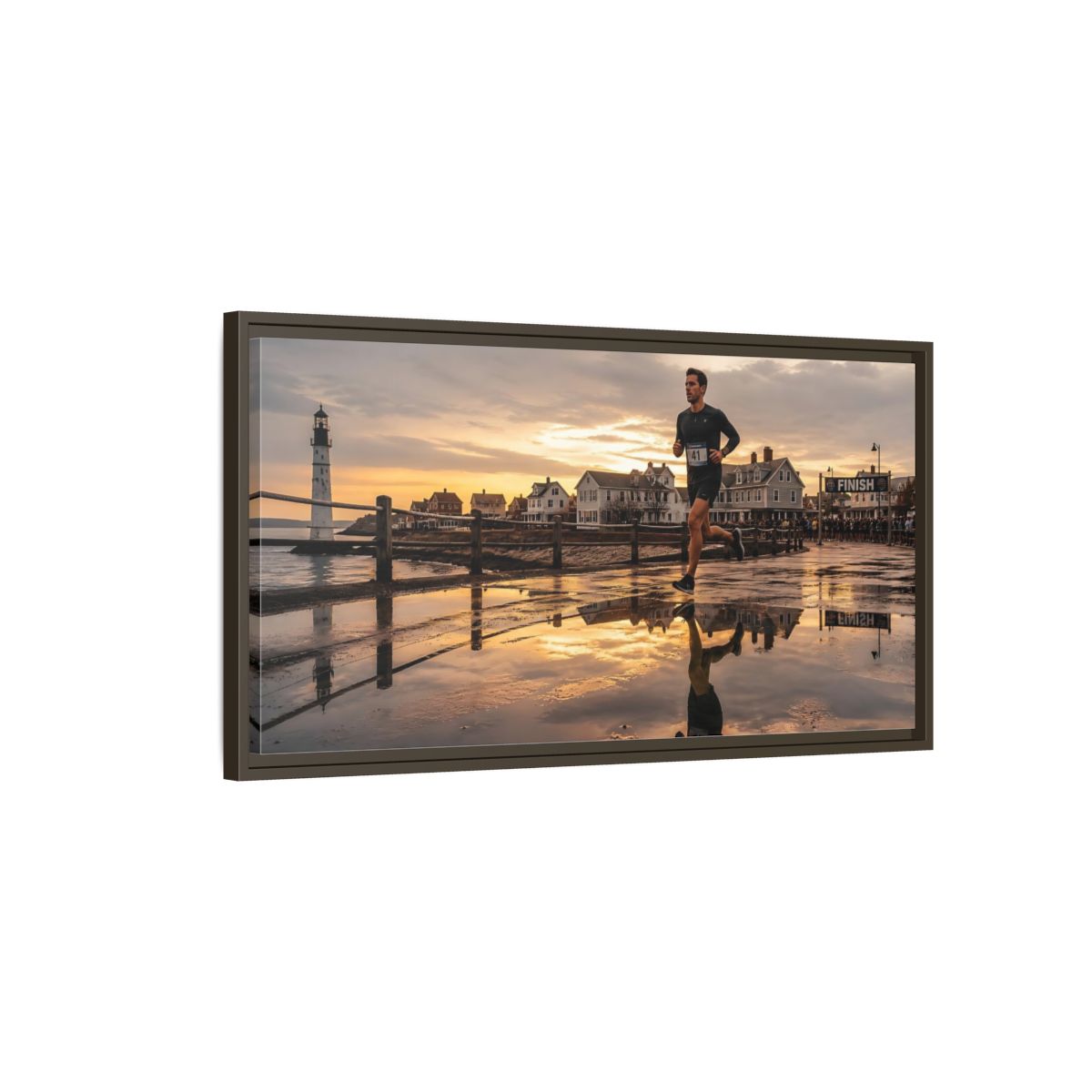 Main Mockup. Seaside Sunset Runner shown as framed canvas print