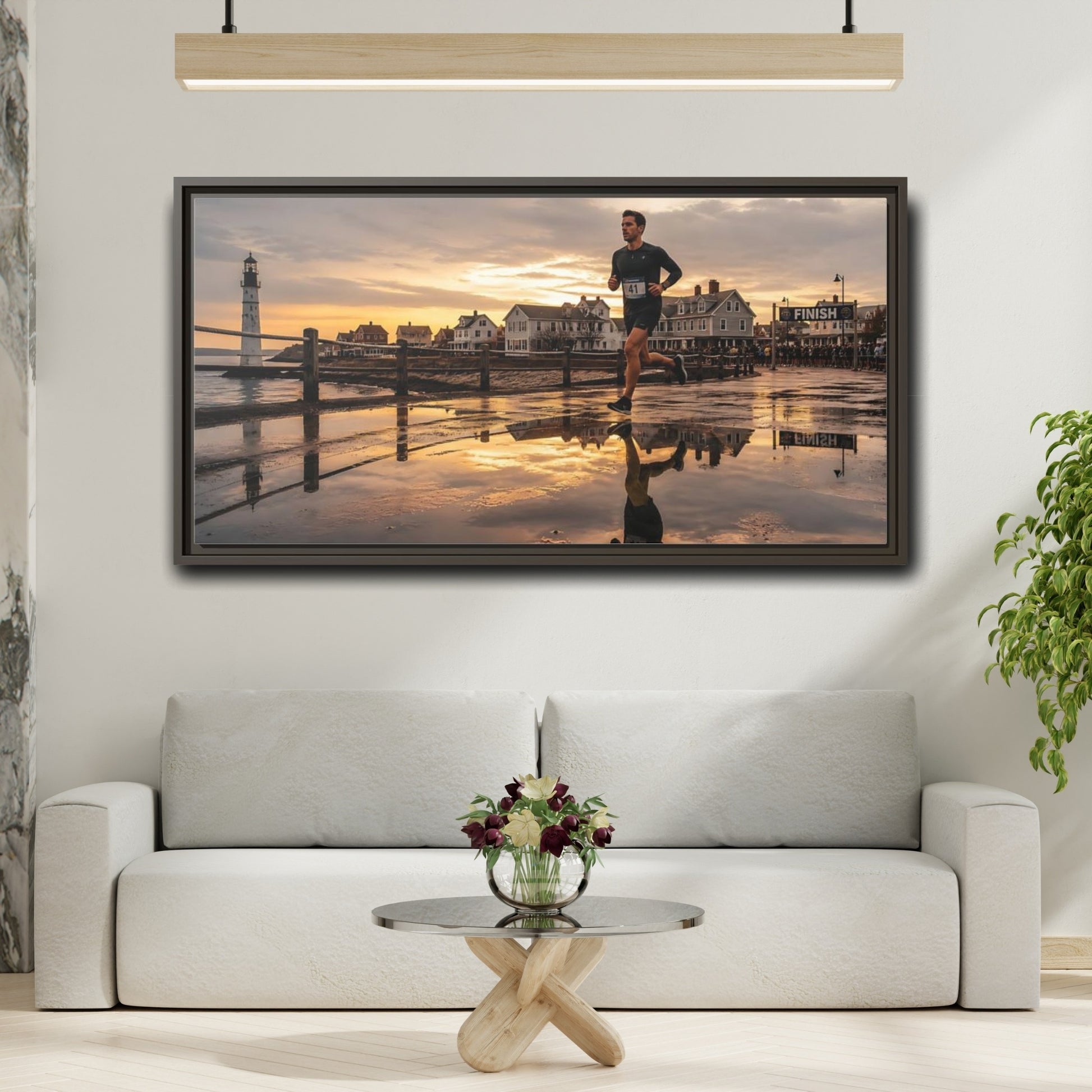 Mockup 2. Seaside Sunset Runner shown as framed canvas print