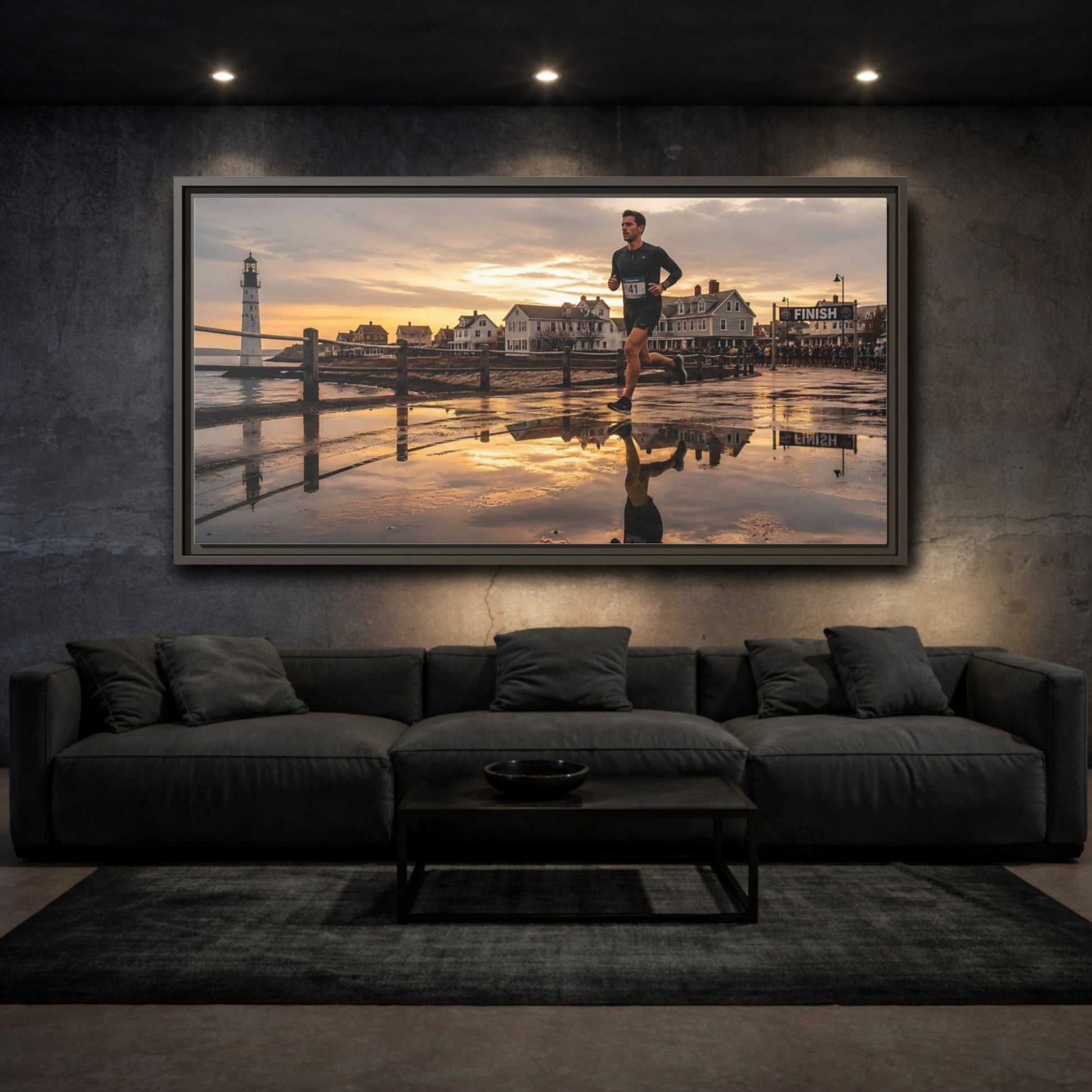 Mockup 3. Seaside Sunset Runner shown as framed canvas print