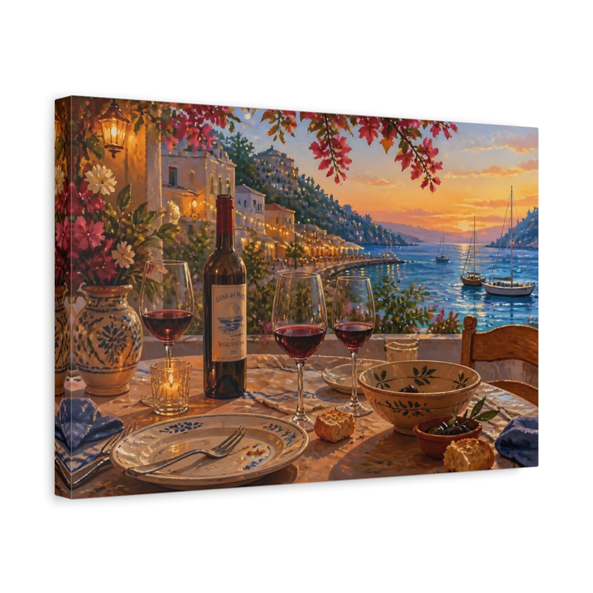 Side Mockup 4. Seaside Wine Glasses shown as canvas print