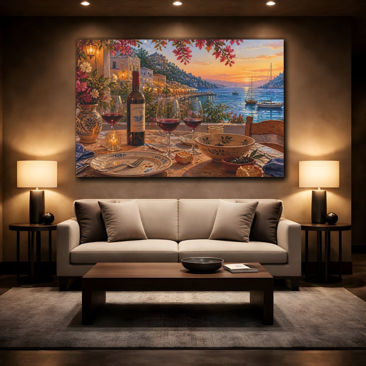Mockup 2. Seaside Wine Glasses shown as canvas print
