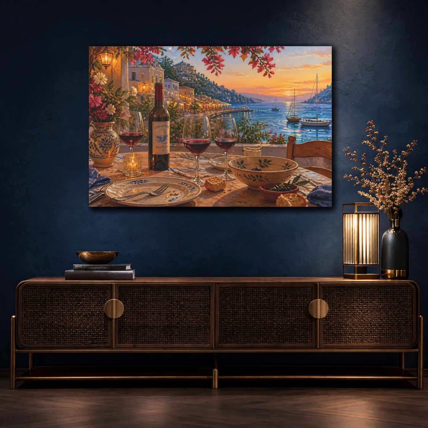 Mockup 4. Seaside Wine Glasses shown as canvas print