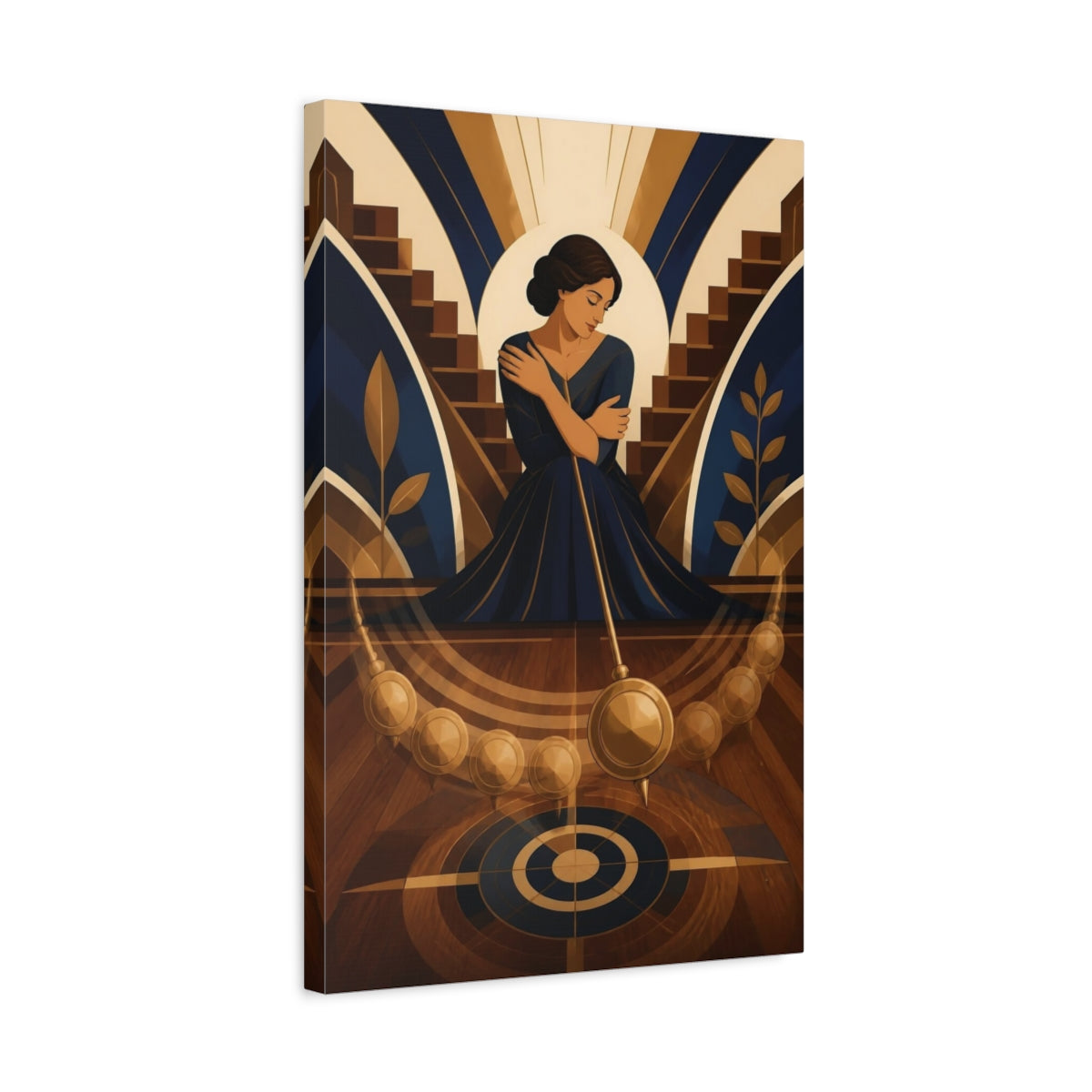 Side Mockup 3. Seated Woman With Pendulum shown as canvas print