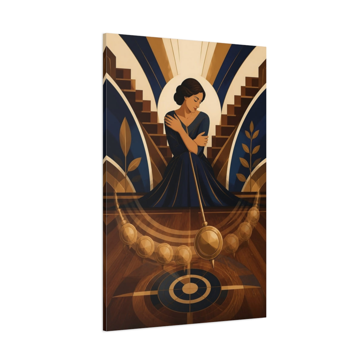 Side Mockup 1. Seated Woman With Pendulum shown as canvas print