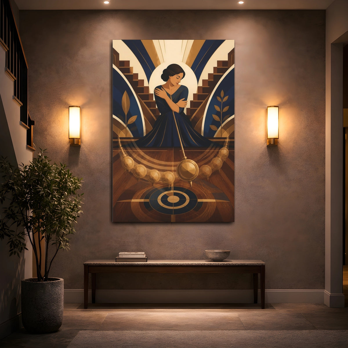 Mockup 2. Seated Woman With Pendulum shown as canvas print
