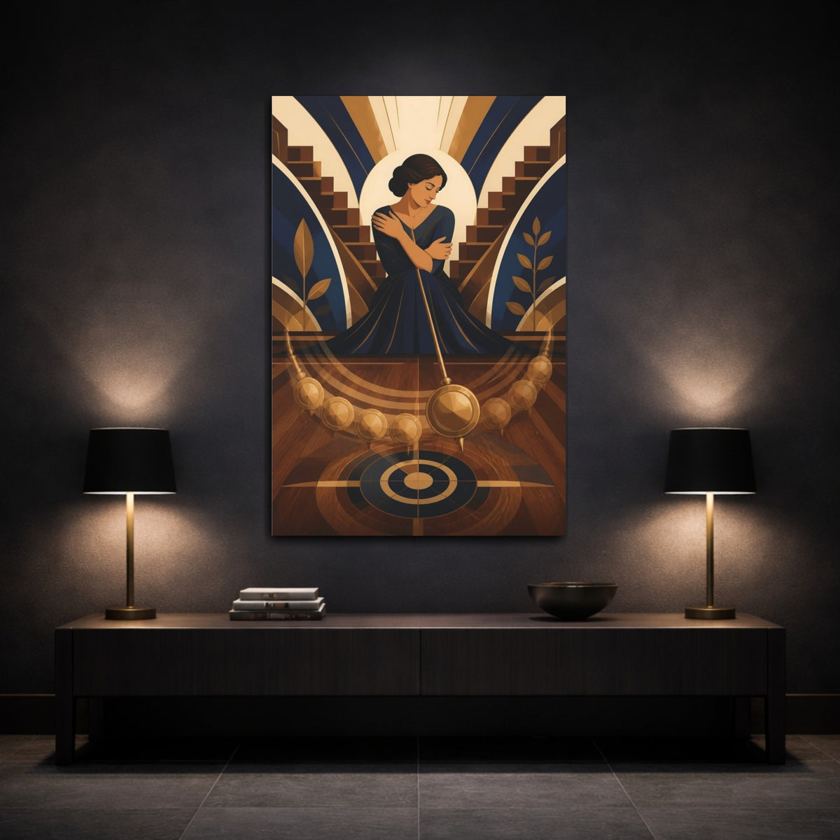 Mockup 3. Seated Woman With Pendulum shown as canvas print