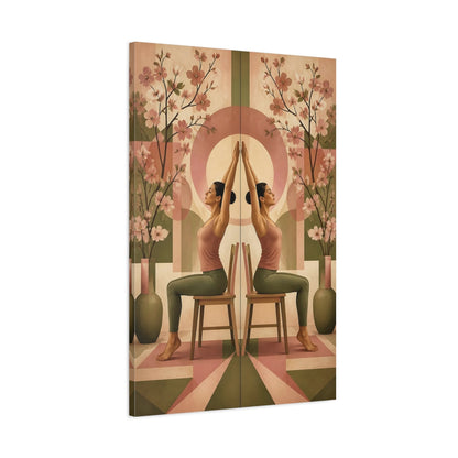 Main Mockup. Seated Yoga With Blossoms shown as canvas print