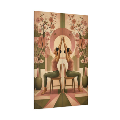 Side Mockup 1. Seated Yoga With Blossoms shown as canvas print