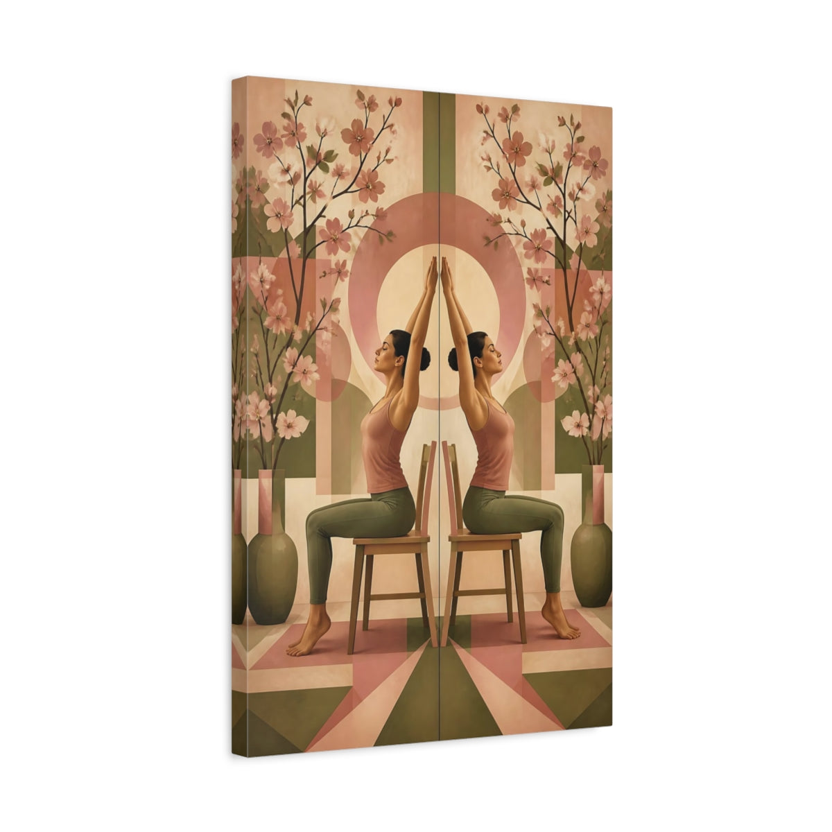 Side Mockup 3. Seated Yoga With Blossoms shown as canvas print