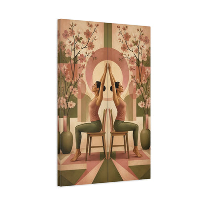 Side Mockup 2. Seated Yoga With Blossoms shown as canvas print