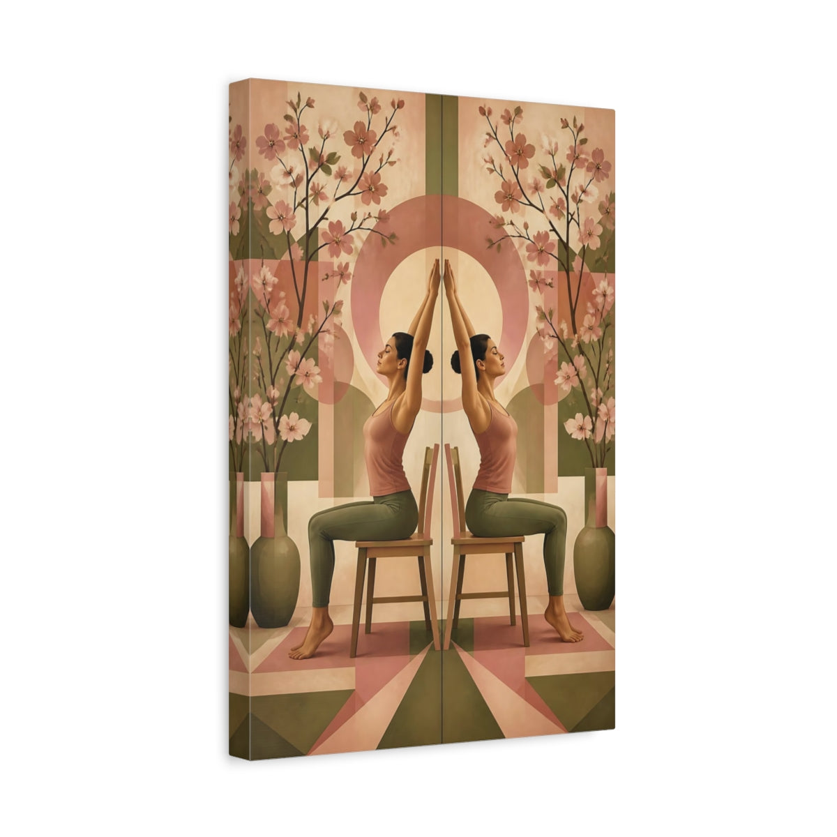 Side Mockup 4. Seated Yoga With Blossoms shown as canvas print