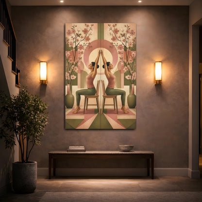 Mockup 2. Seated Yoga With Blossoms shown as canvas print