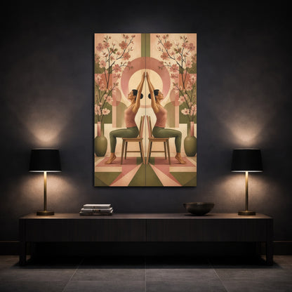 Mockup 3. Seated Yoga With Blossoms shown as canvas print