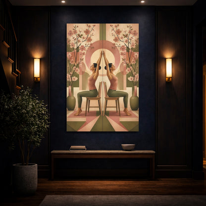 Mockup 4. Seated Yoga With Blossoms shown as canvas print