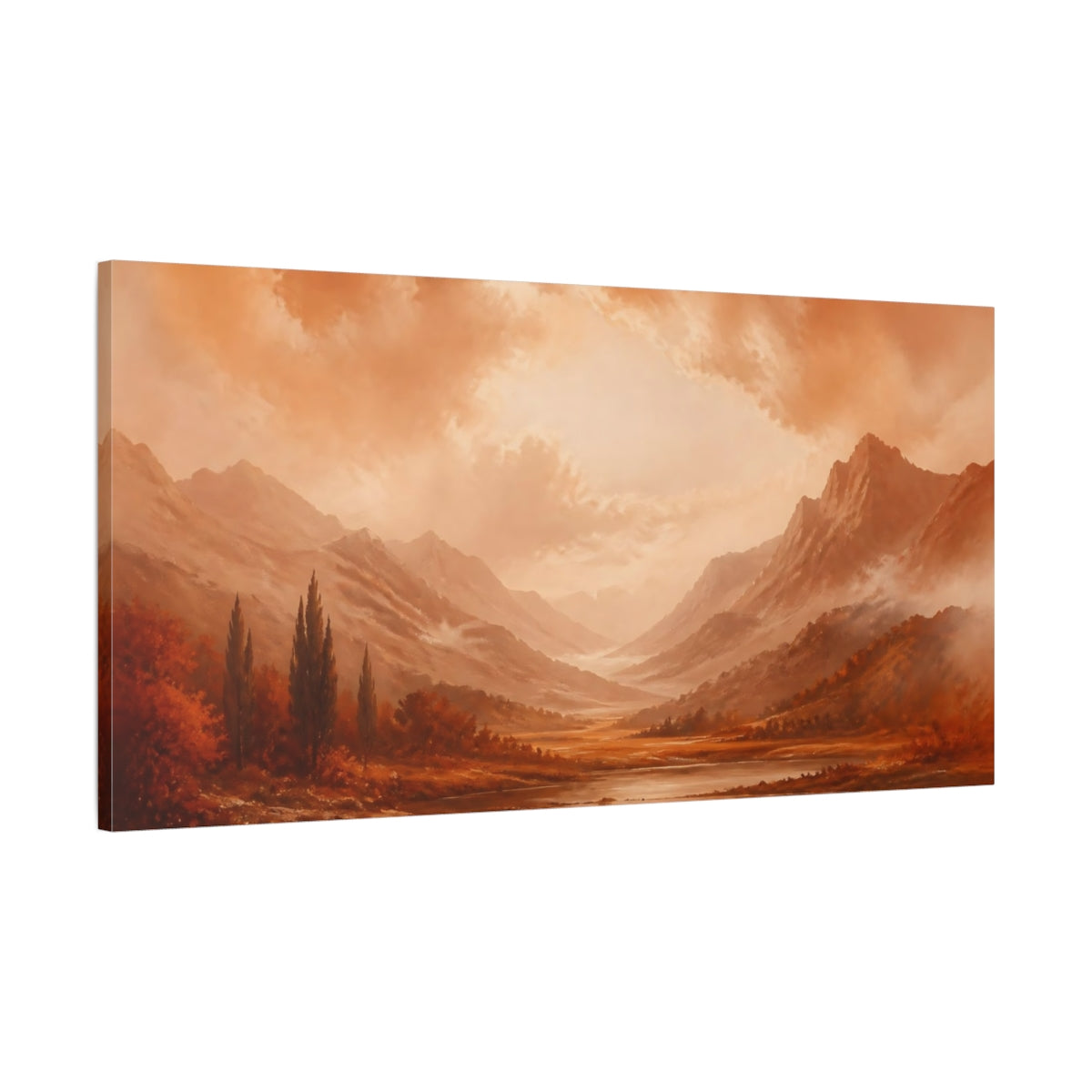 Main Mockup. Sepia Mountain Valley shown as canvas print