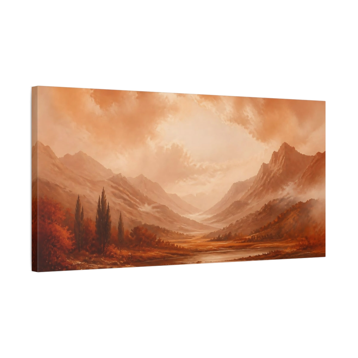 Side Mockup 1. Sepia Mountain Valley shown as canvas print