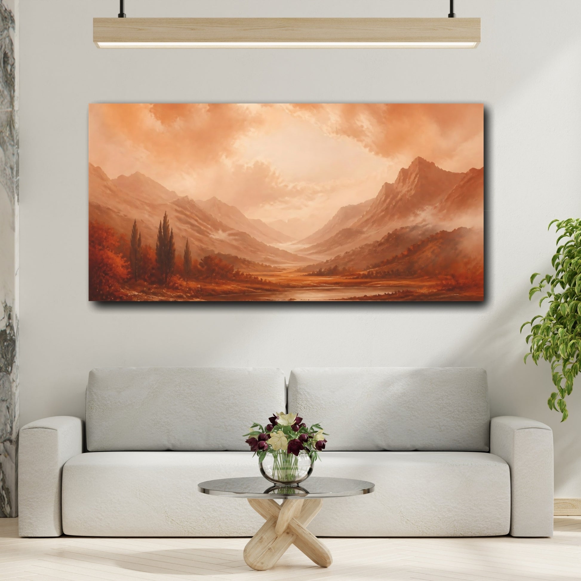 Mockup 2. Sepia Mountain Valley shown as canvas print