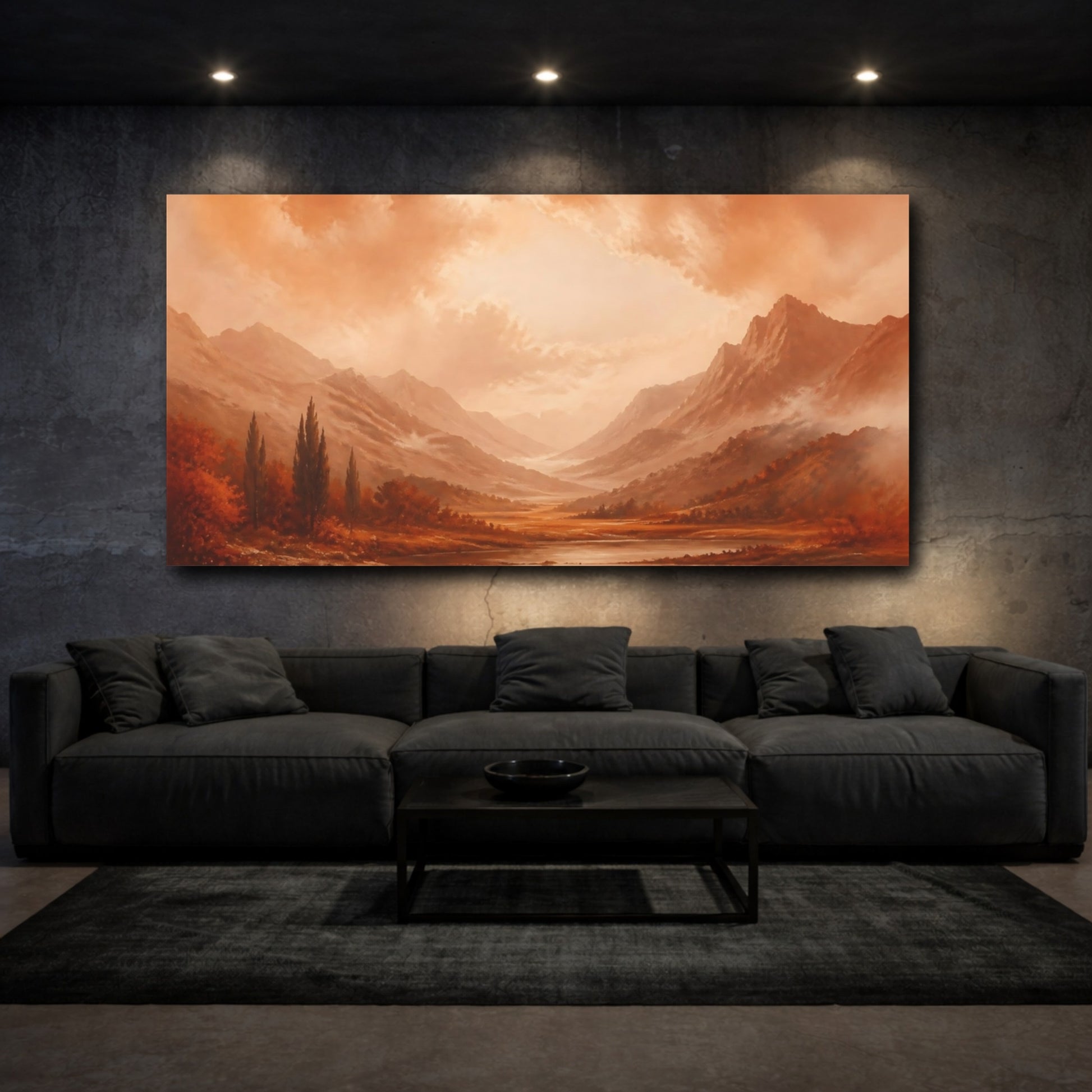 Mockup 3. Sepia Mountain Valley shown as canvas print