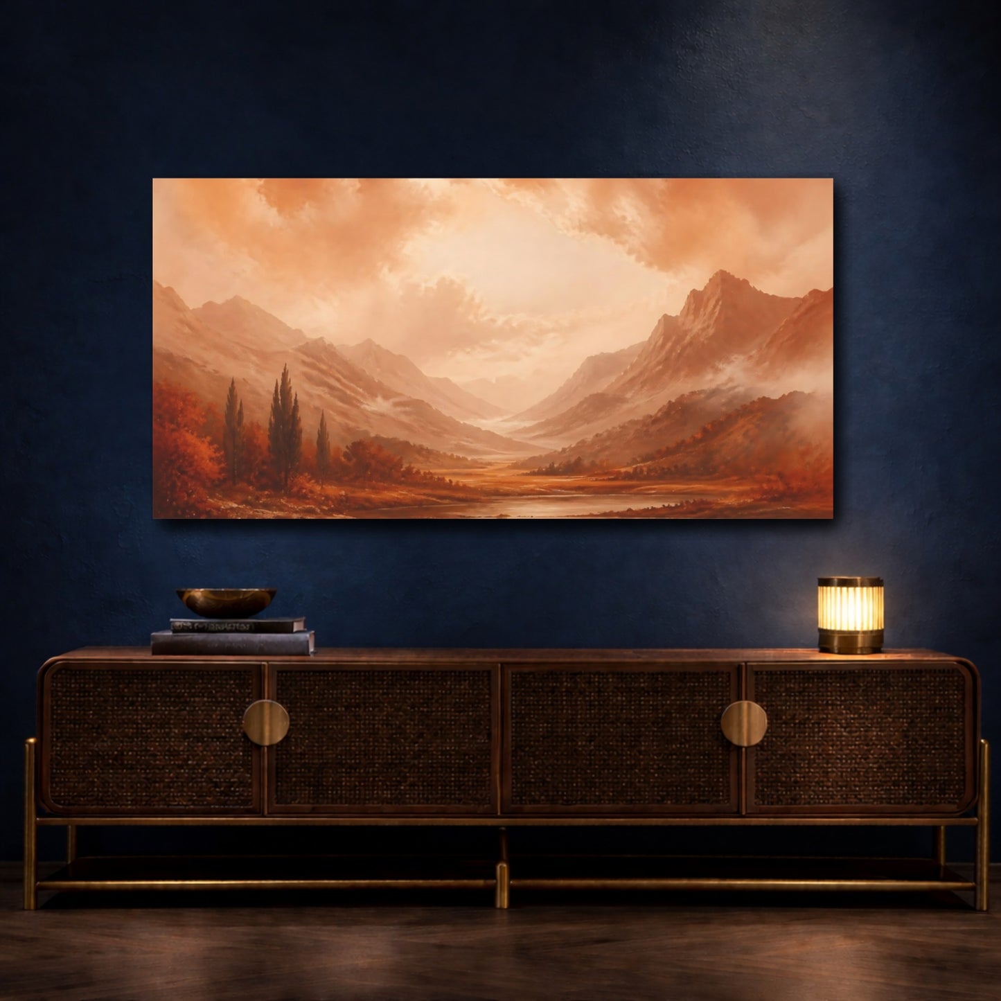 Mockup 4. Sepia Mountain Valley shown as canvas print