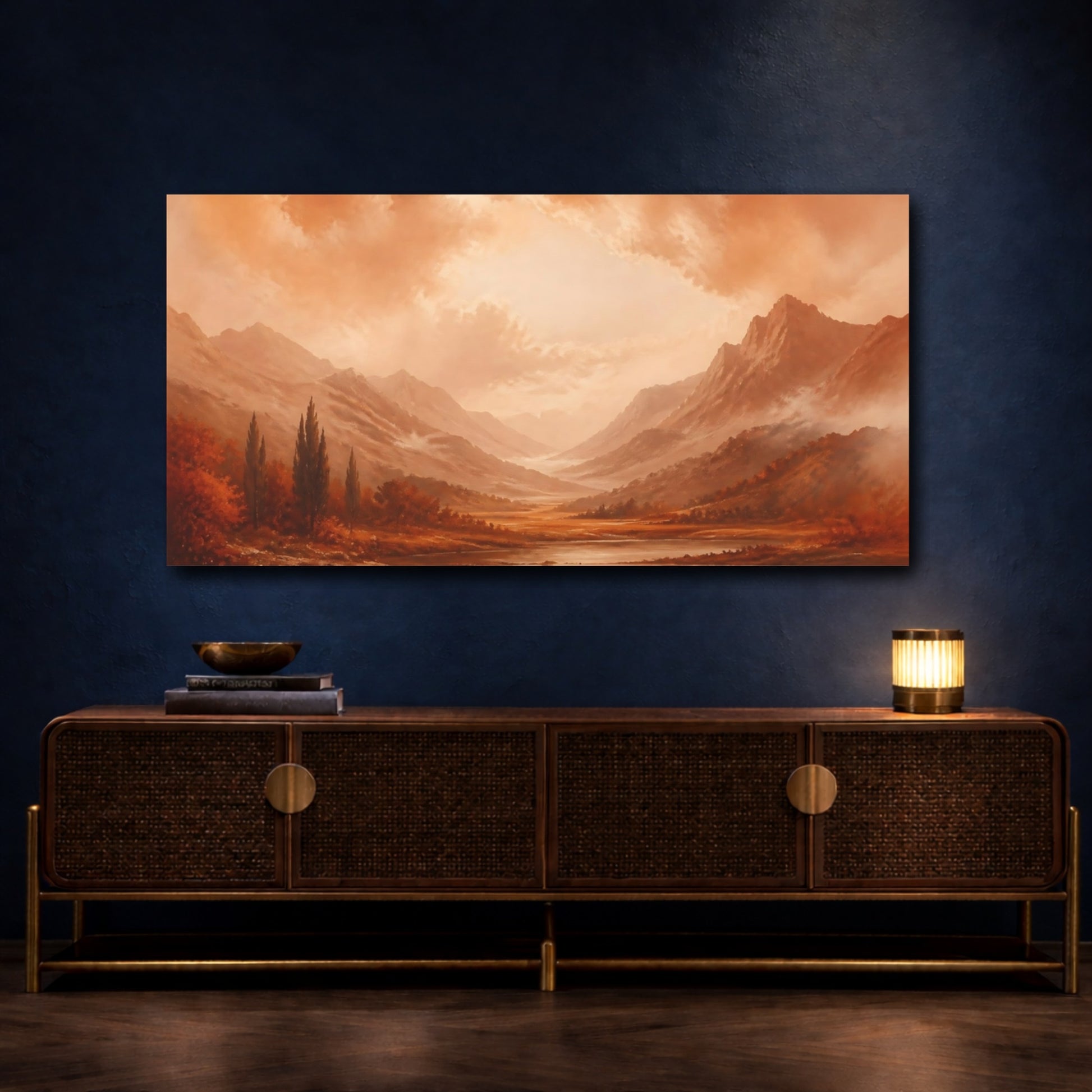Mockup 4. Sepia Mountain Valley shown as canvas print