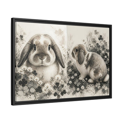 Side Mockup 14. Sepia Rabbit In Clover shown as framed canvas print