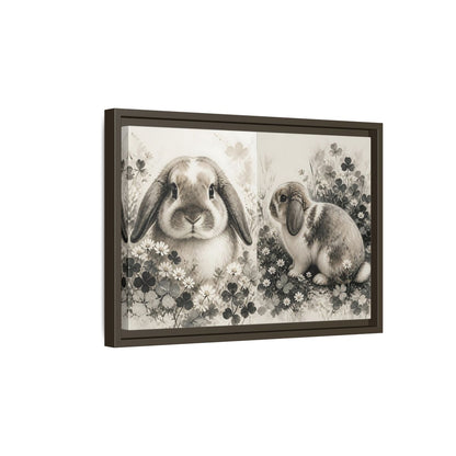 Side Mockup 5. Sepia Rabbit In Clover shown as framed canvas print