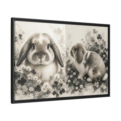 Side Mockup 13. Sepia Rabbit In Clover shown as framed canvas print
