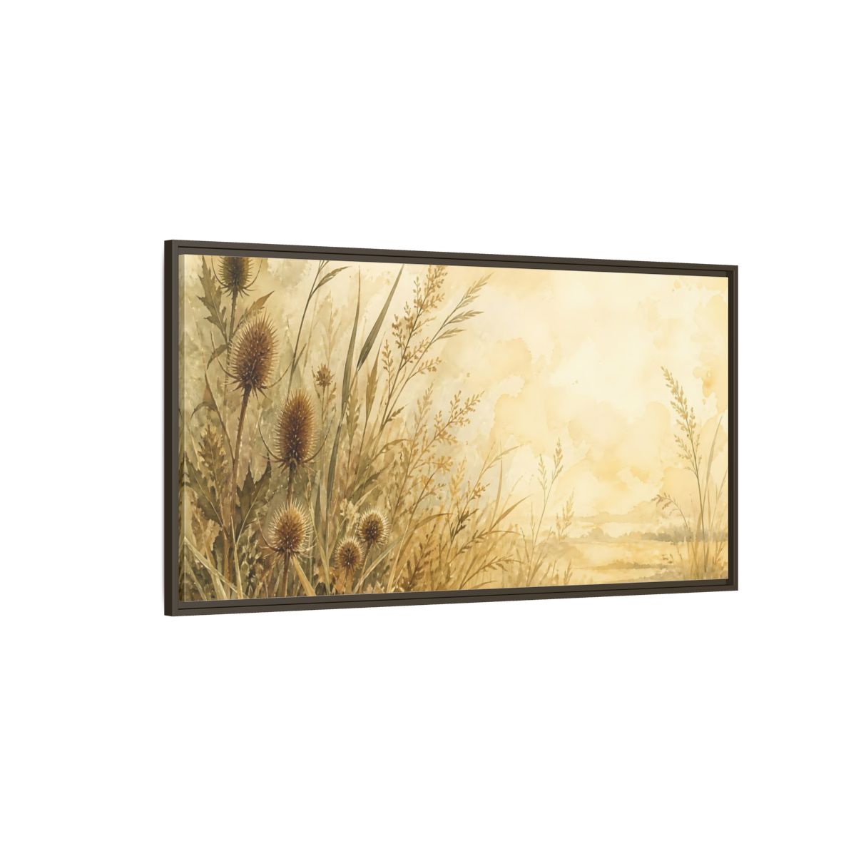 Side Mockup 4. Sepia Wild Grasses shown as framed canvas print
